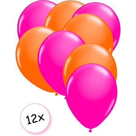 Ballonnen Neon Roze & Neon Oranje 12 stuks 25 cm